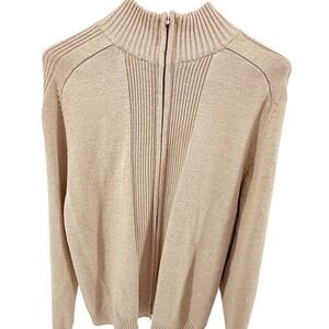 Wilke‎ Rodriguez Mens L Beige 100% Cotton Full Zip Mock Neck Cardigan
